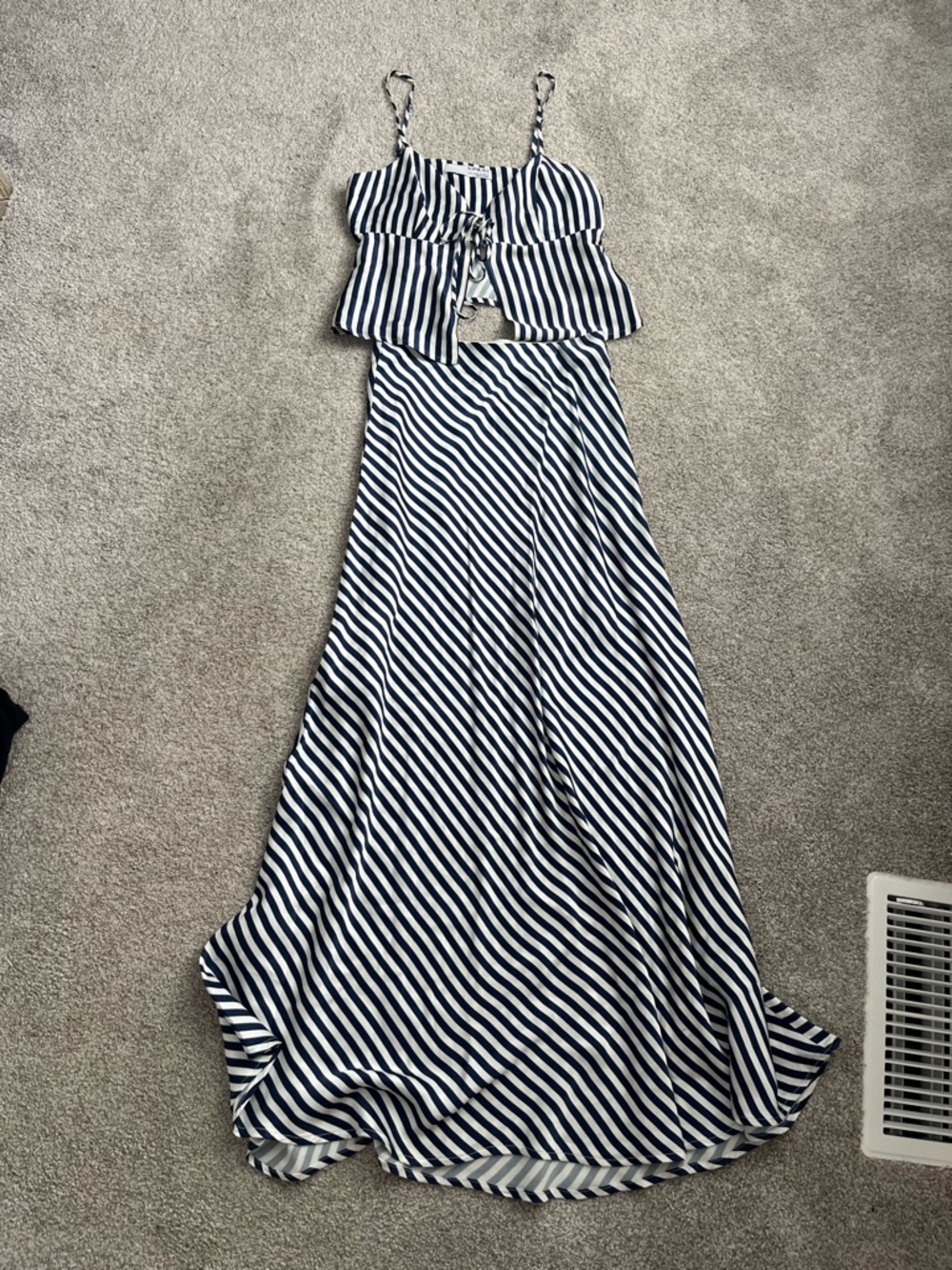 Anthropologie Navy and White Striped Maxi Skirt Set